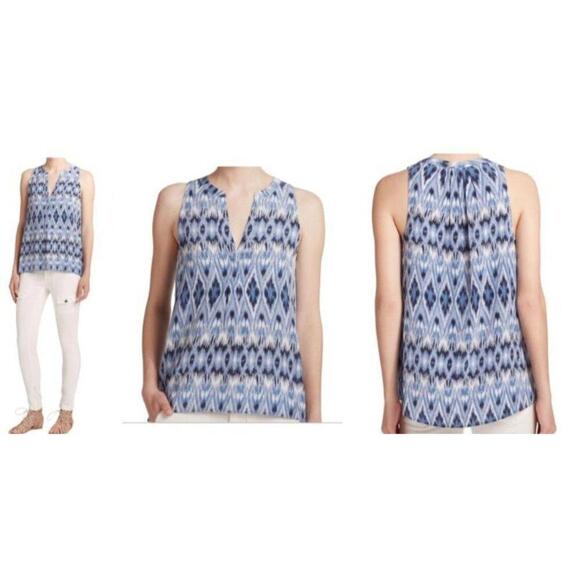 NWOT Joie Aruna Ikat Blue Sleeveless Silk Tank Top Blouse Shell Office Layer XXS - Picture 3 of 6